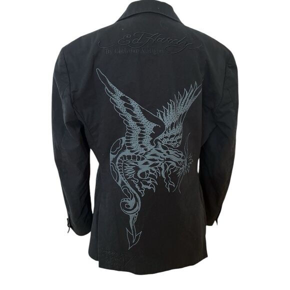 Don Ed Hardy Vintage Skull/ Sward/Tiger RARE Sport Coat in Black on Black Sz M - Picture 12 of 12